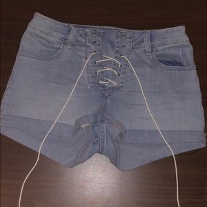 Tie up jean shorts